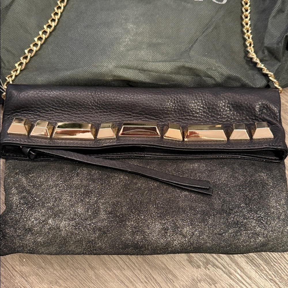 Vince Camuto Black Clutch with Gold Chain - Picture 3 of 3